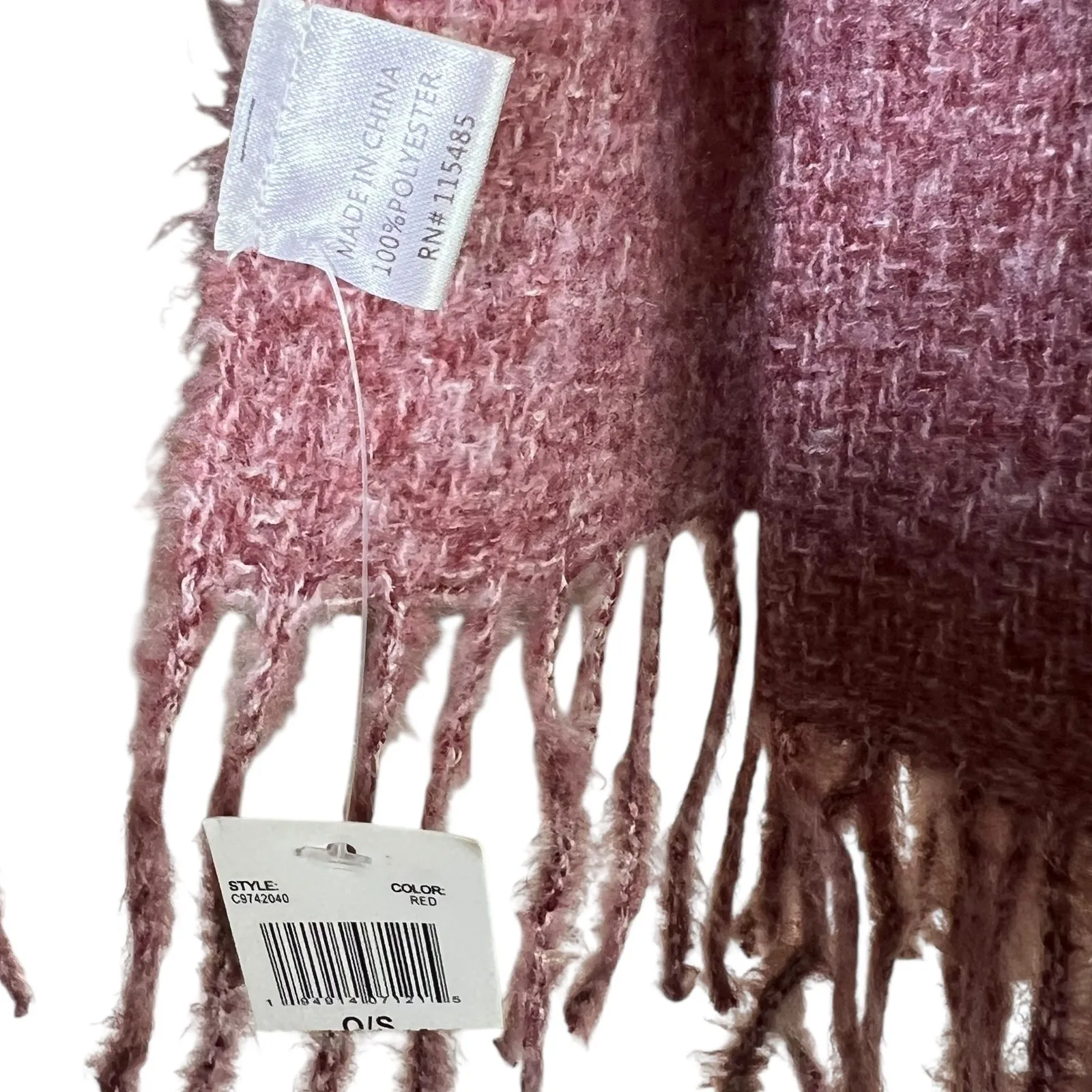 NWT Oversized Fringe Rectangle Scarf Red Textured Warm Winter Chunky Cozy - Image 4