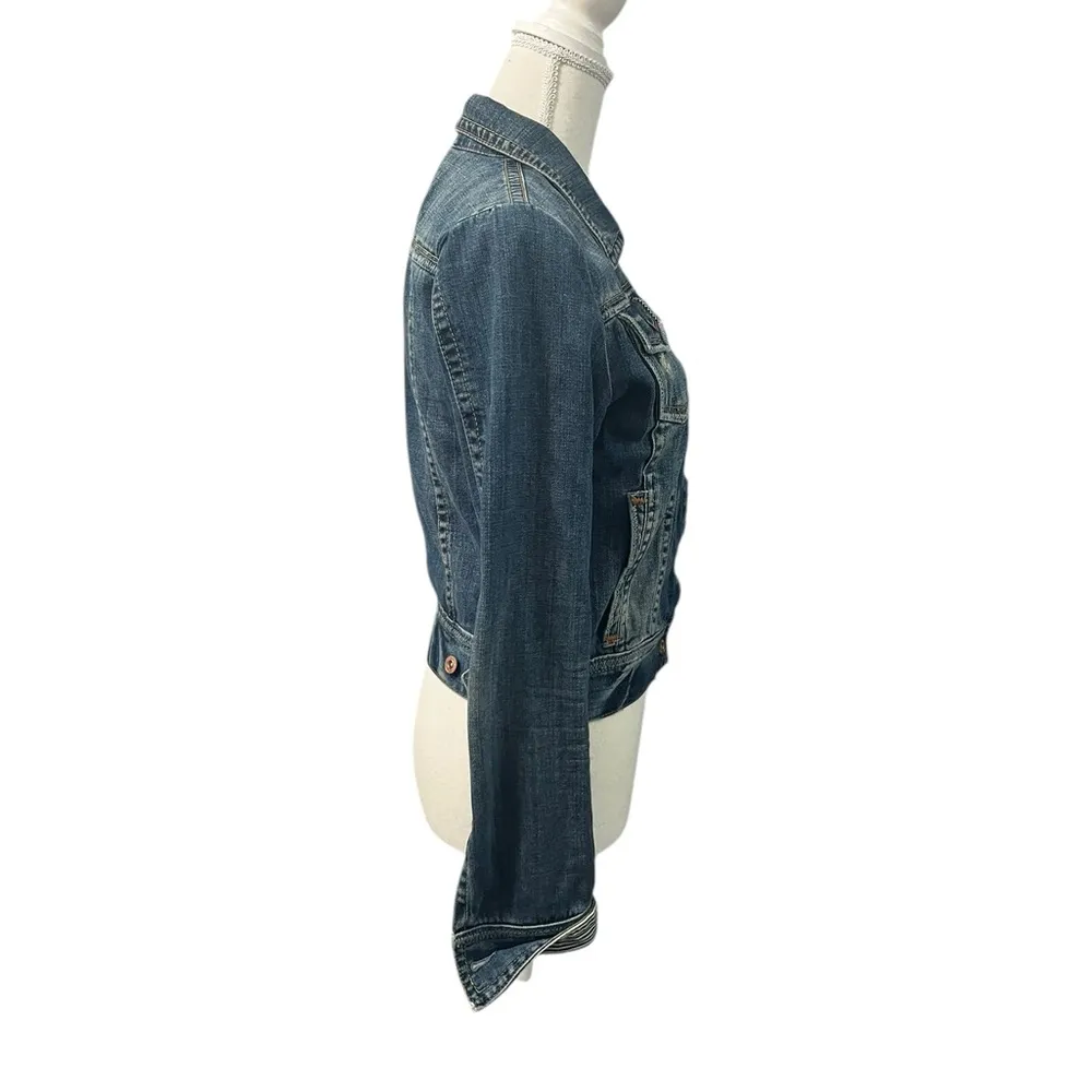 Aeropostale Distressed Medium Wash Denim Jean Jacket Pockets Exposed Stitching S - Image 4