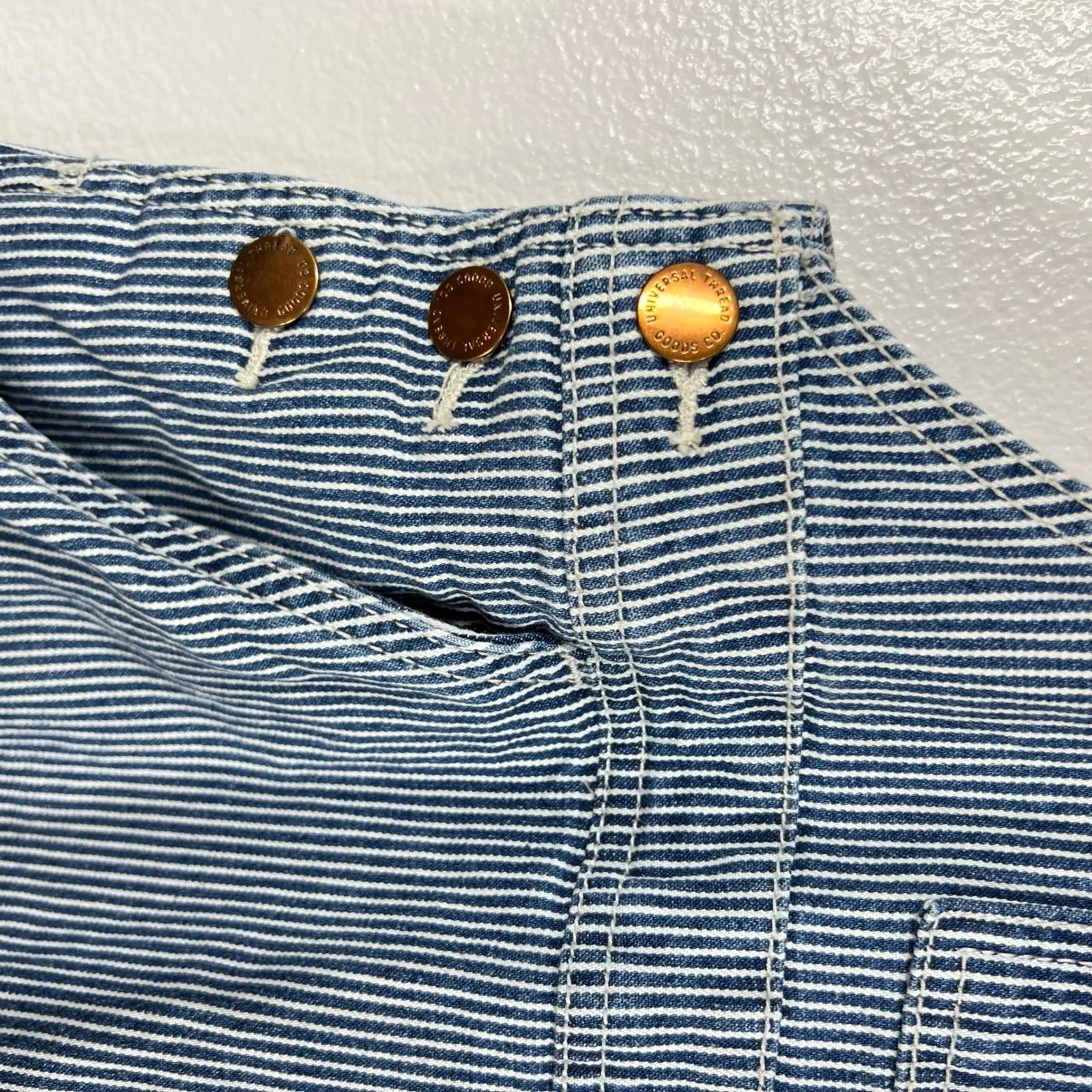 Target Universal Thread Denim Overalls Romper‎ Striped Blue White Cotton Blend Size 10 - Image 8