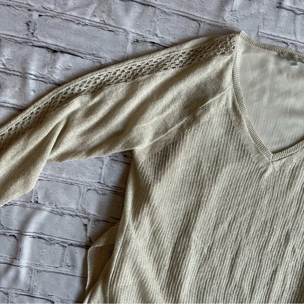 Lucky Brand Gold Metallic Loose Flowy Layered Top Blouse Womens Large Ivory - Image 3