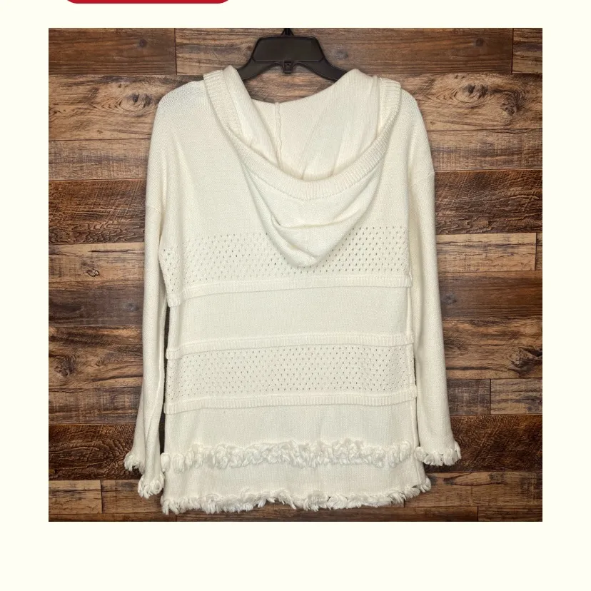 TORY BURCH Cream Baja Hooded
Knit Tunic Sweater XS coastal preppy classic boho - Image 3