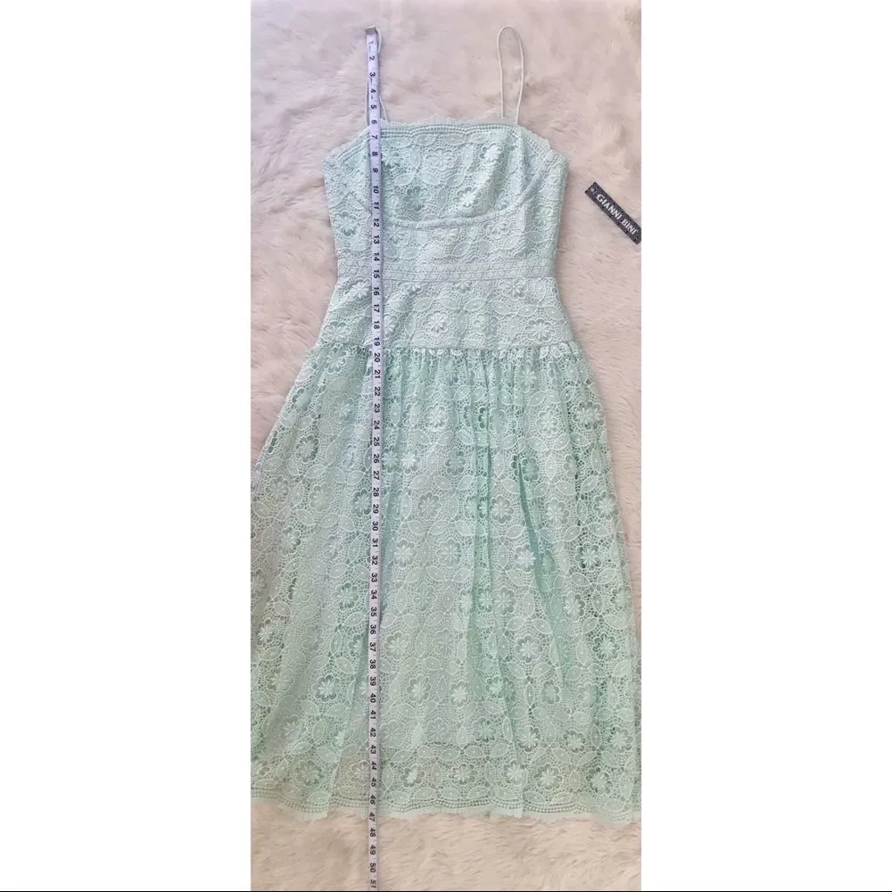 GIANNI BINI Mint Green Lace Midi Dress Cocktail Spaghetti‎ Strap Size 2 New - Image 14