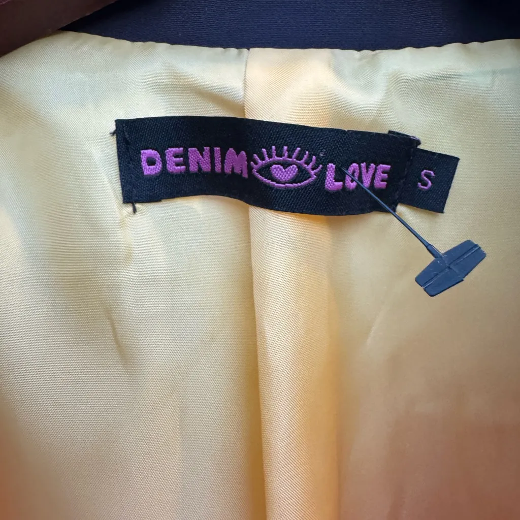 Denim Love Pop Art Patchwork Moto Jacket S (Fits M) Blue - Image 7