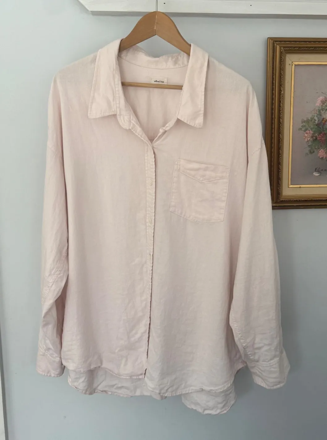 Wilfred Aritzia Free Relaxed Linen Button-Down Shirt — Light Pink — Size L - Image 1