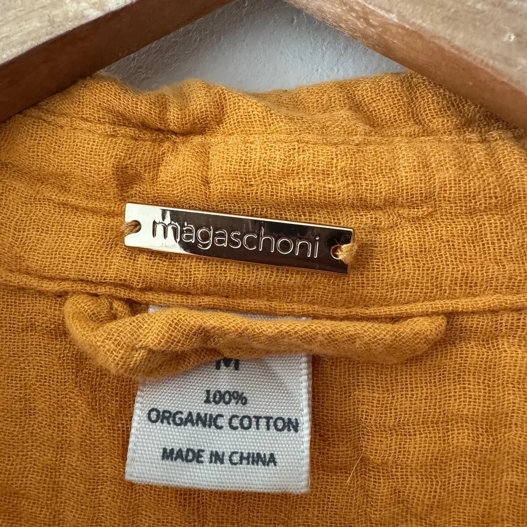 Magaschoni Long Sleeve Golden Yellow Gauze Organic Cotton Button Down Dress - Image 4