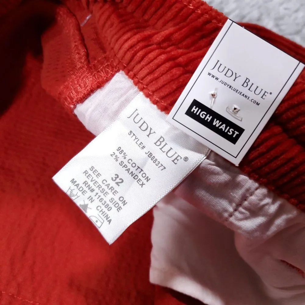 Judy Blue High Waist Slim Fit Corduroy Jeans Women's Size 32 Red Carpenter Pants - Image 8