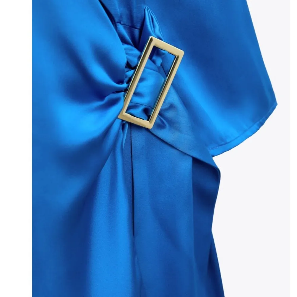 NWT ZARA CROSSOVER SATIN BLAZER-STYLE PLAYSUIT BLUE BLOGGERS FAV - Image 9