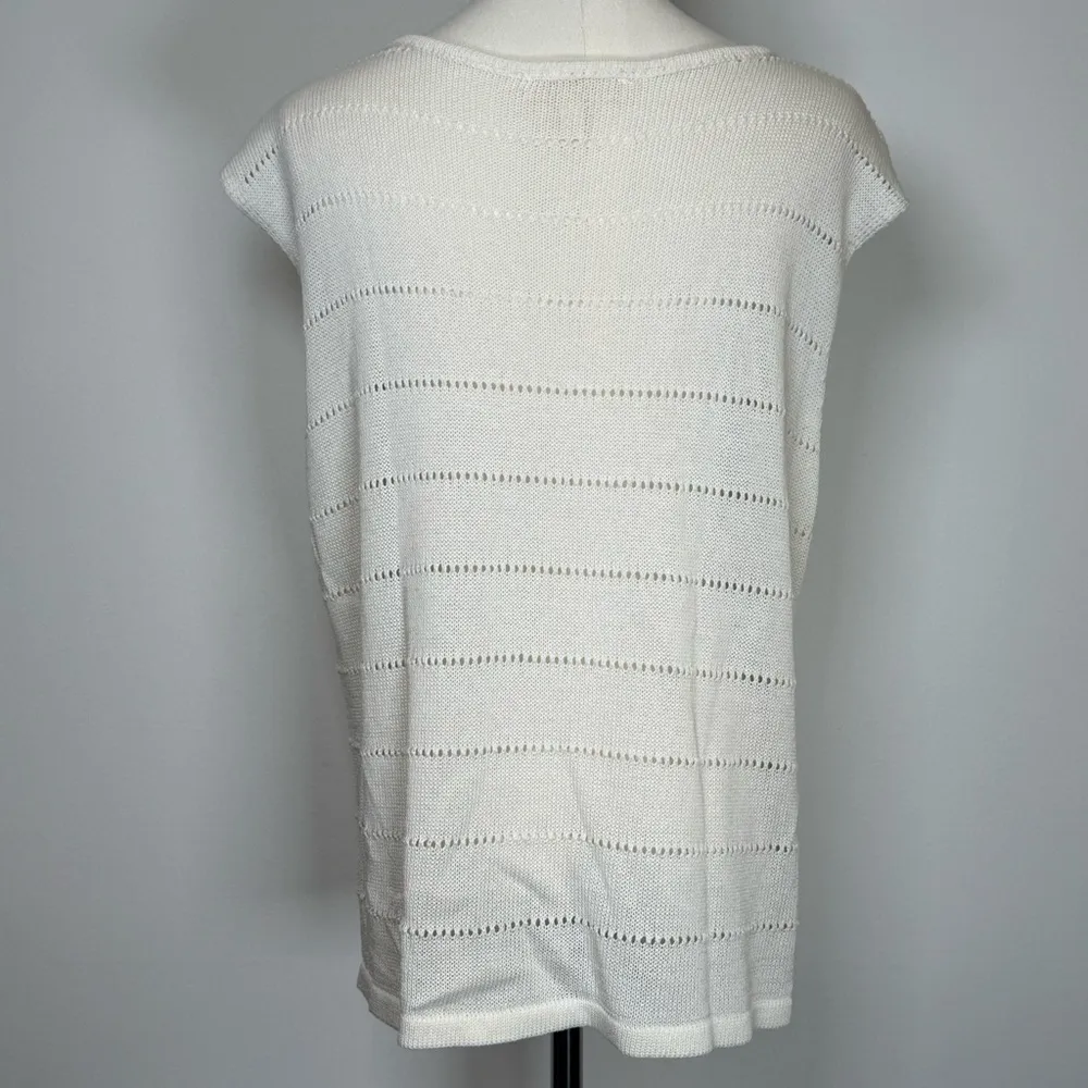 Grade & Gather White Vest Relaxed Fit Open Knit Striped Detail Women’s Medium - Image 6
