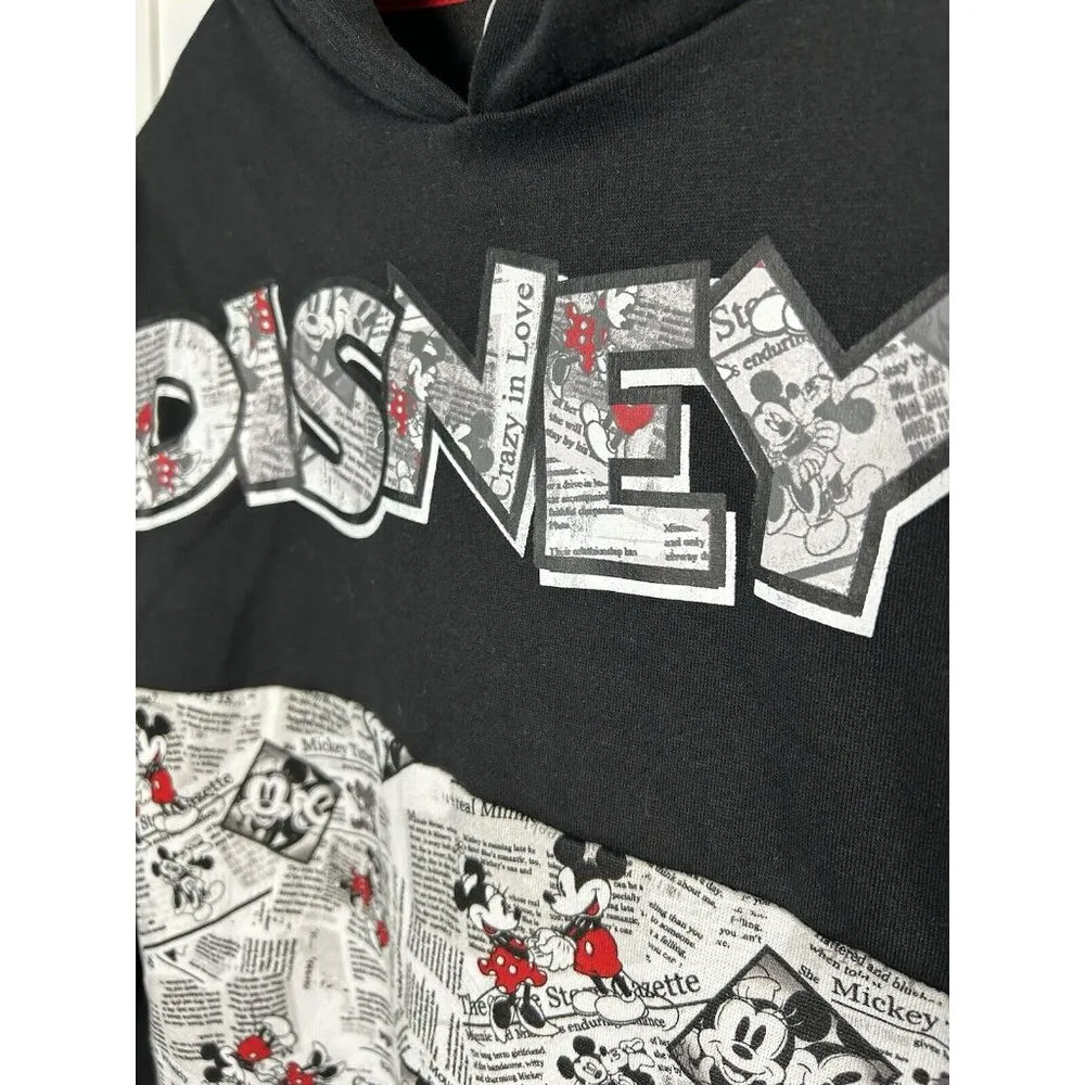 Walt Disney World Mickey & Minnie Mouse Hoodie Newsprint Hooded Sweatshirt Sz M‎ - Image 4