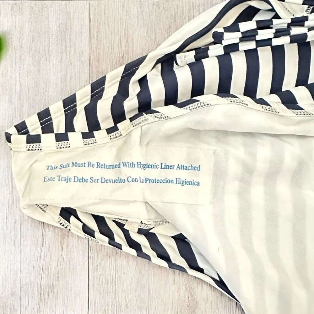 NWT Kona Sol Women's Navy Blue & White Stripe, Side-Cinch High Coverage One Piec - Image 9