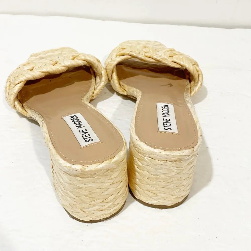 Steve Madden Women's Size 9 Laveda Block Heeled Natural Slip On Woven Sandals - Image 2