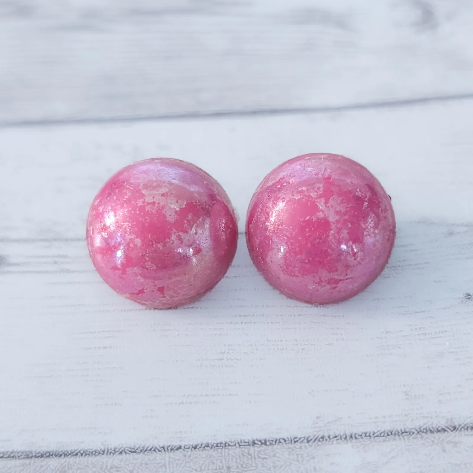 Vintage Clip On Earrings Domed Pink - Image 2