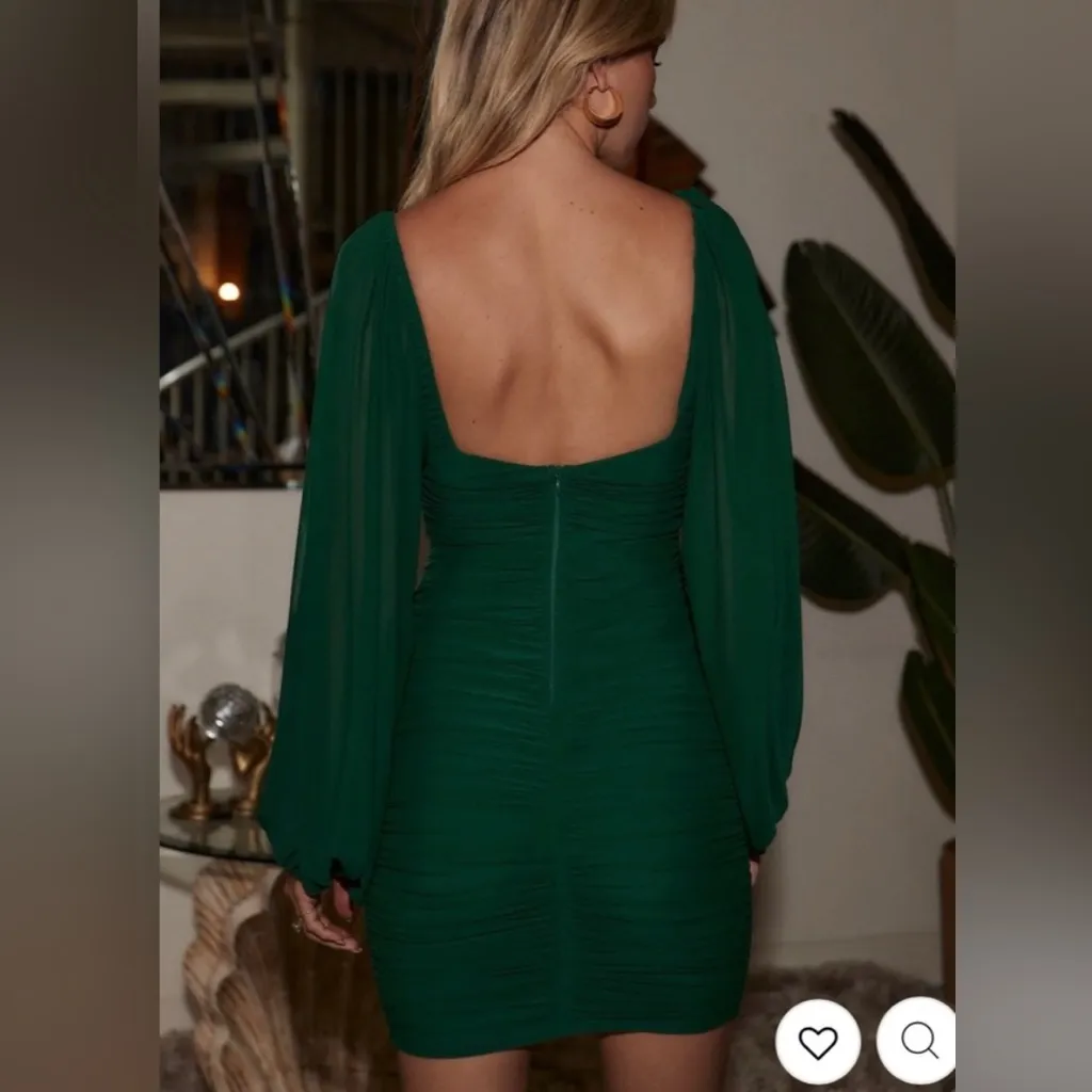 12th tribe EMERALD MESH MINI DRESS - green wedding guest dress, party dress - Image 2