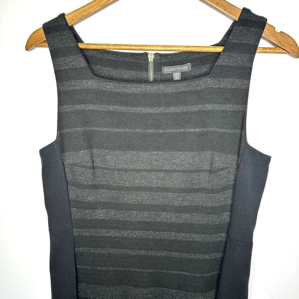 Eileen Fisher Black Striped Square Neck Stretch Bodycon Straight Dress Women's 8 - Image 5