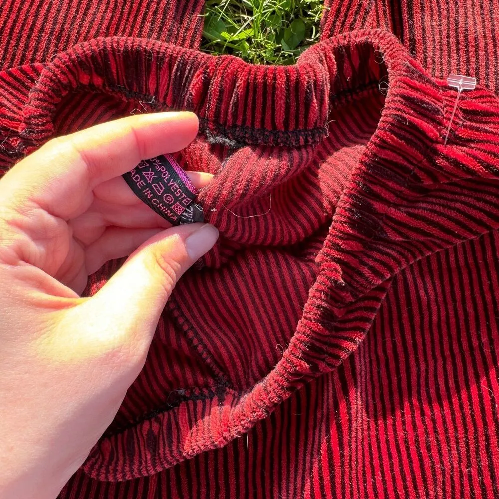 Velvet Gothic Vampire Striped Leggings Red Size L - Image 4