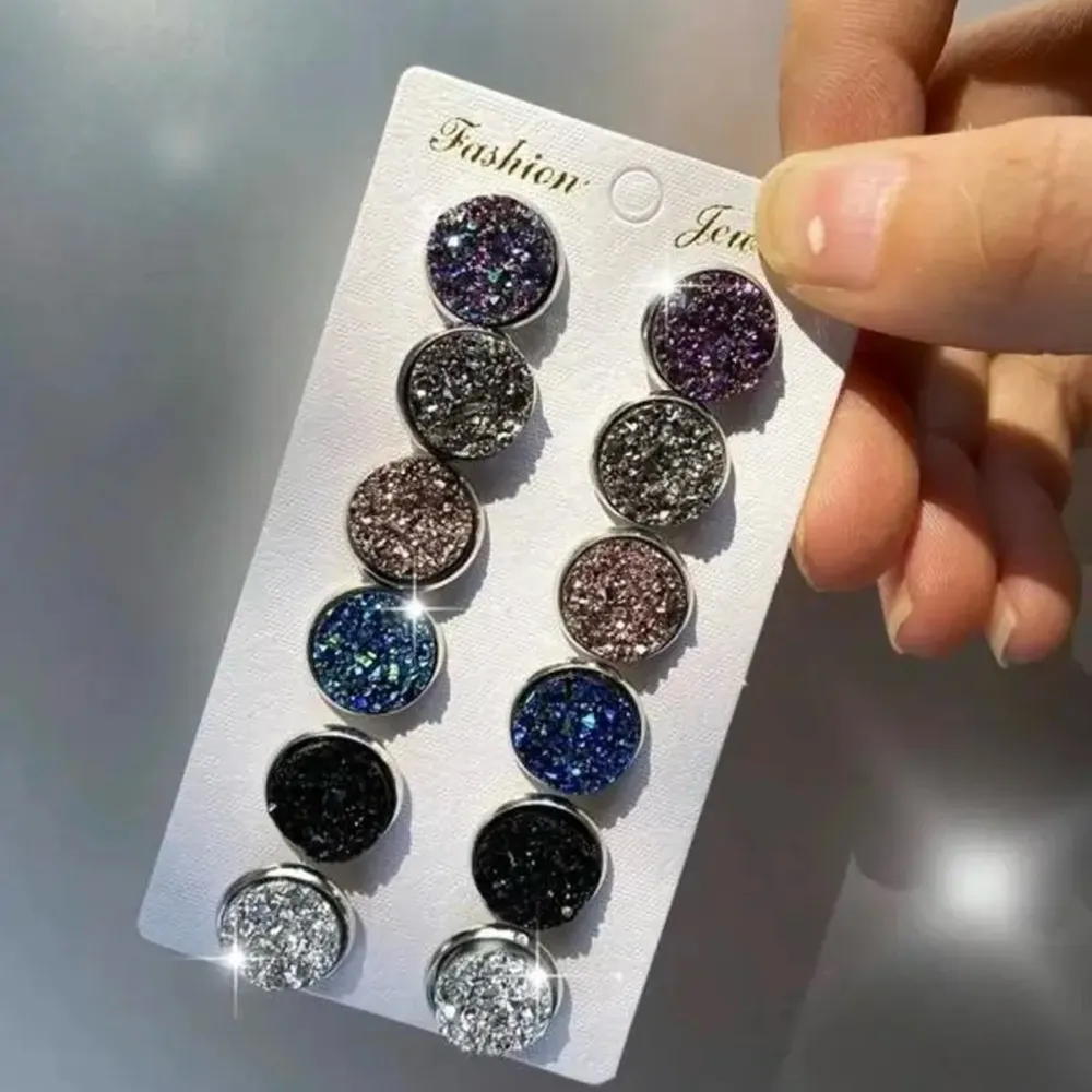 Multicolored druzy crystal stud Earrings 6 pairs NWT - Image 2