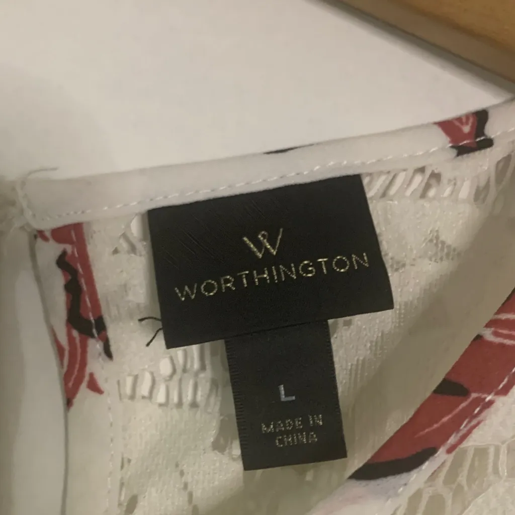 Vince Camuto Ivory and Burgundy Floral Lace Blouse White Size L - Image 4