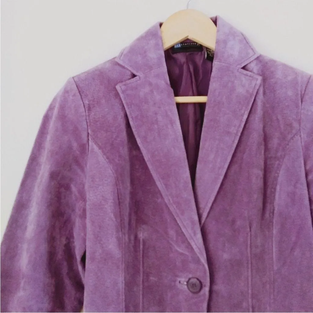 Purple 100% Leather Suede Jacket M Machine Washable - Image 3