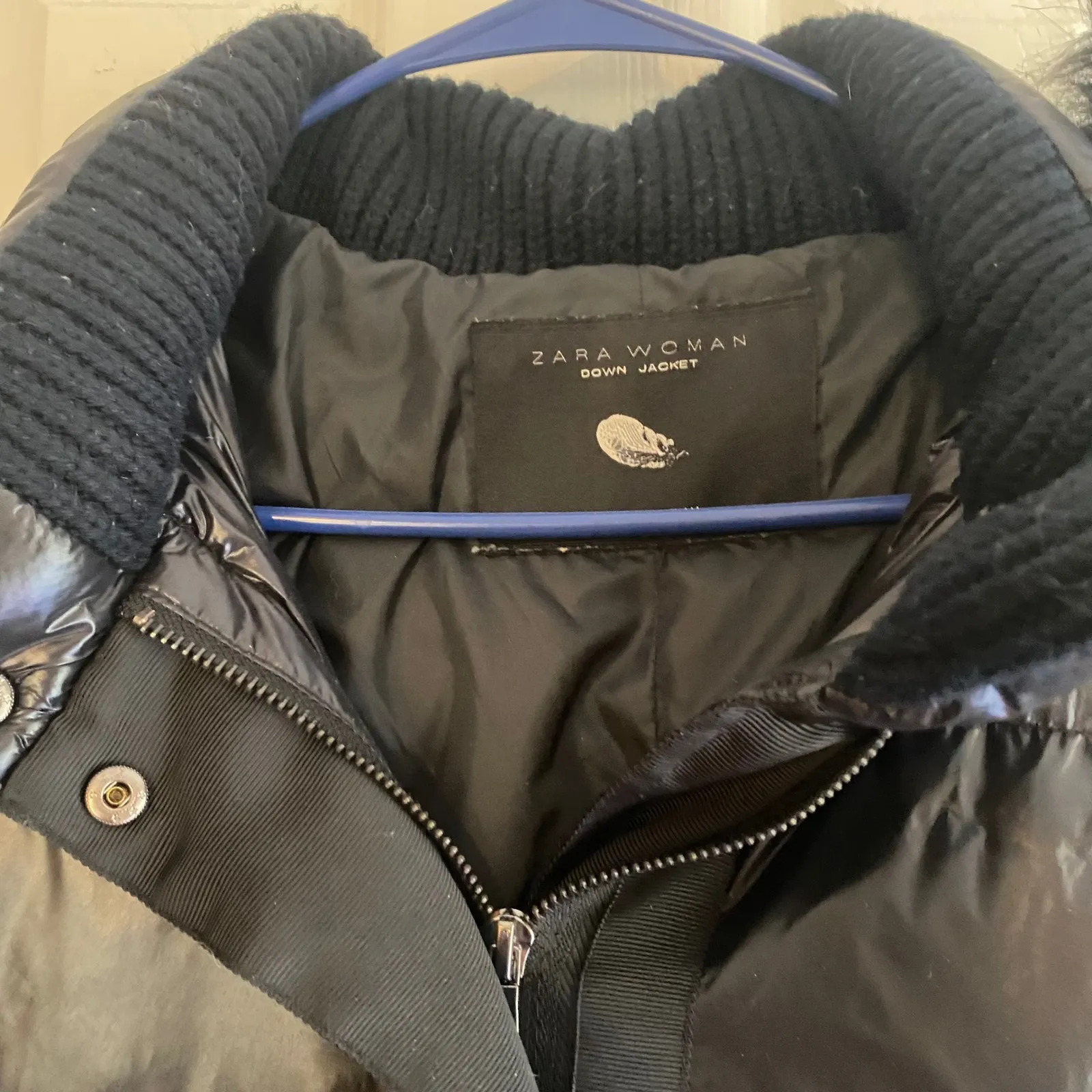 Zara Woman‎ Down Puffer Coat Black Faux Fur Trim Hooded Longline Jacket Large - Image 12