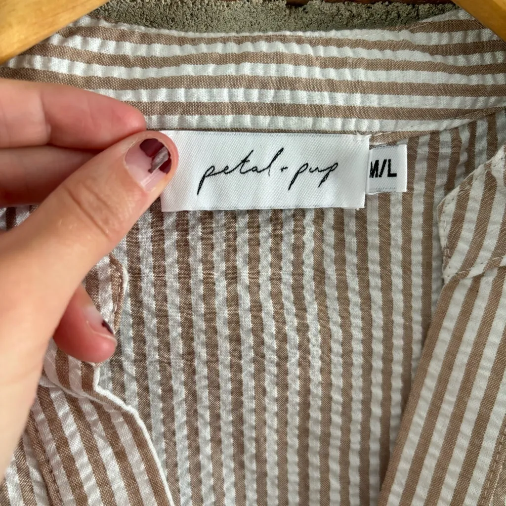 Petal + Pump Tan Gingham Searsucker Mini Shirtdress Dress - Image 5