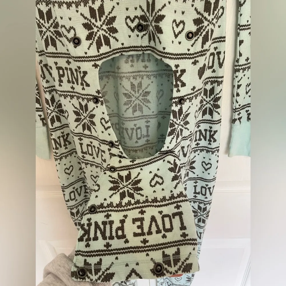 Victoria's Secret PINK one piece thermal mint green fair isle long john thermal - Image 8