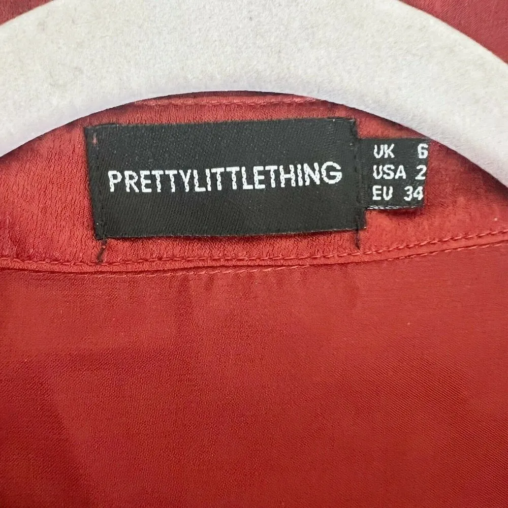 PrettyLittleThing Satin Bohemian blouse top XSMALL burnt orange long sleeve NWOT - Image 12