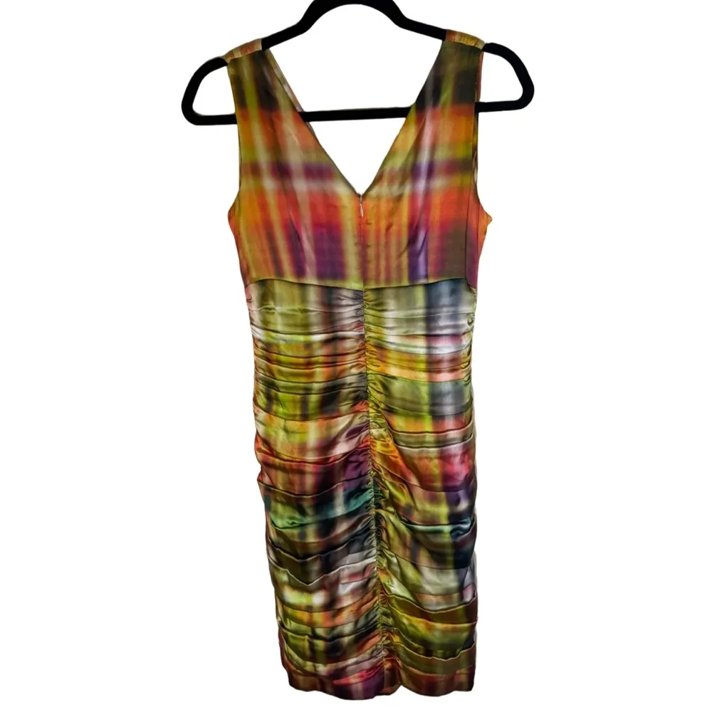 Teri Jon Rickie Freeman Multicolor Silk Ruched Dress Orange Size 8 - Image 4