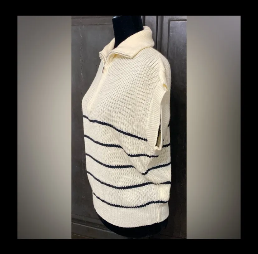 Cream & Black stripe sleeveless sweater vest - Size medium - Image 2