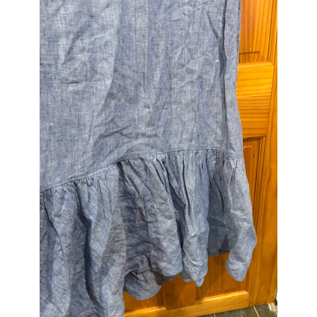 Polo Ralph Lauren Linen Midi Dress Blue Sleeveless Ruffle Hem Size Medium NWOT - Image 2