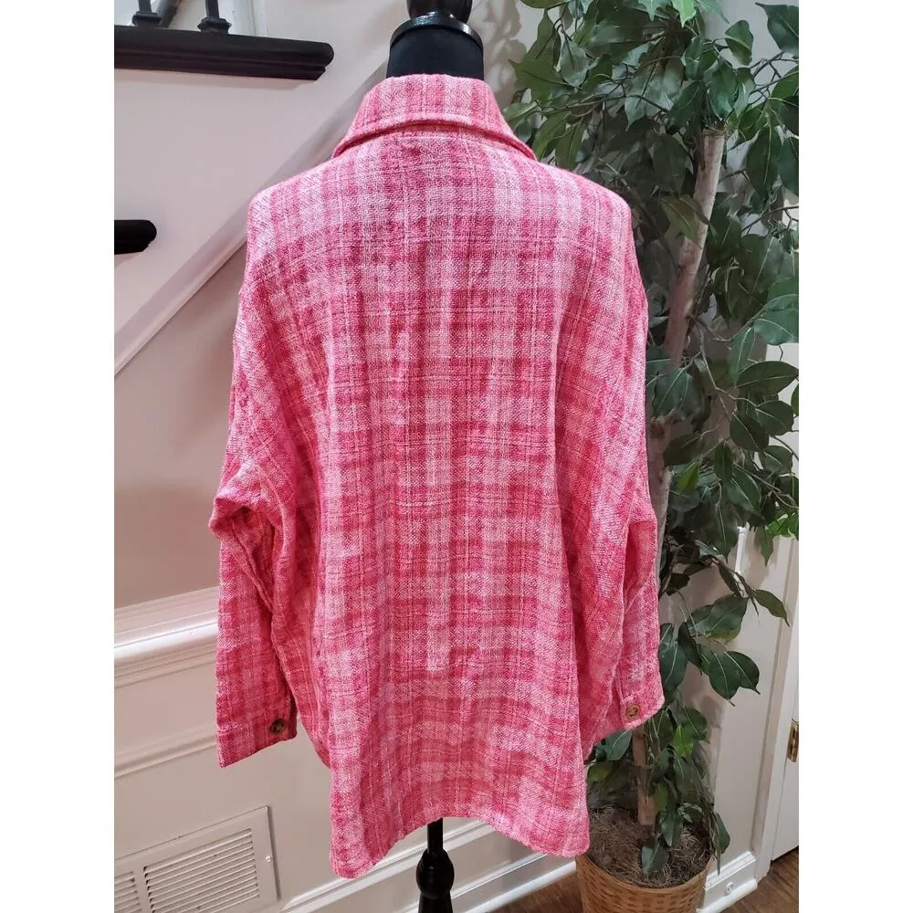 Andthewhy Womens Pink Plaid Long Sleeve Collared Button Front Jacket Size 3XL - Image 8