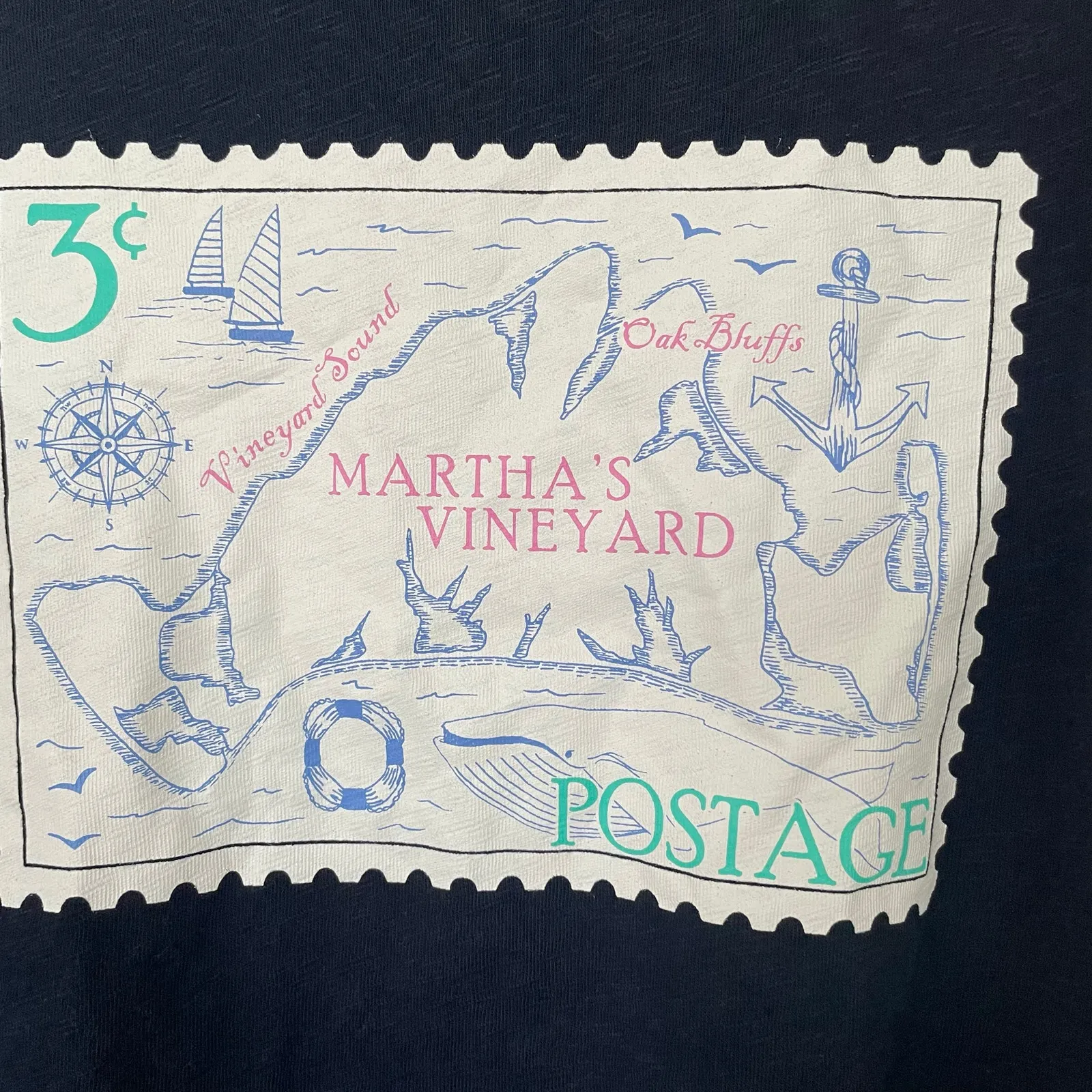 Talbots Martha's Vineyard Stamp Print Cotton 3/4 Sleeve Tee in navy blue Sz M - Image 3
