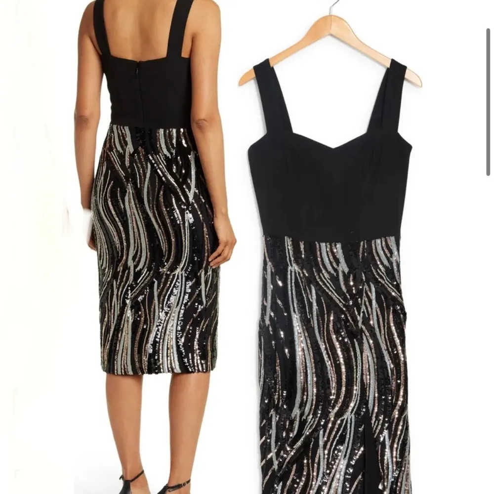 Dress the Population Black Block Print Sweetheart Neck Dress Size XSMALL NWT - Image 3