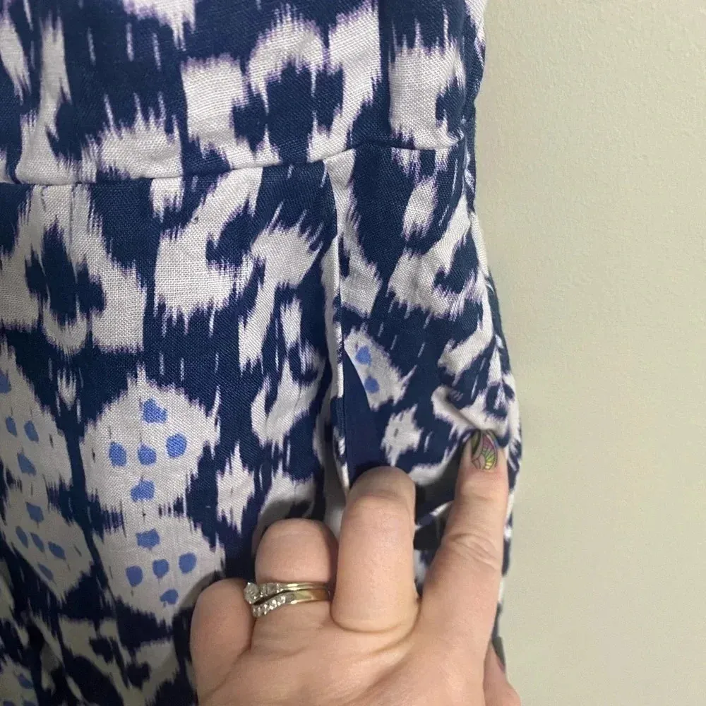 Gap Linen Dress Size 6 Blue White Print Sleeveless V Neck Sundress Pockets Lined - Image 6