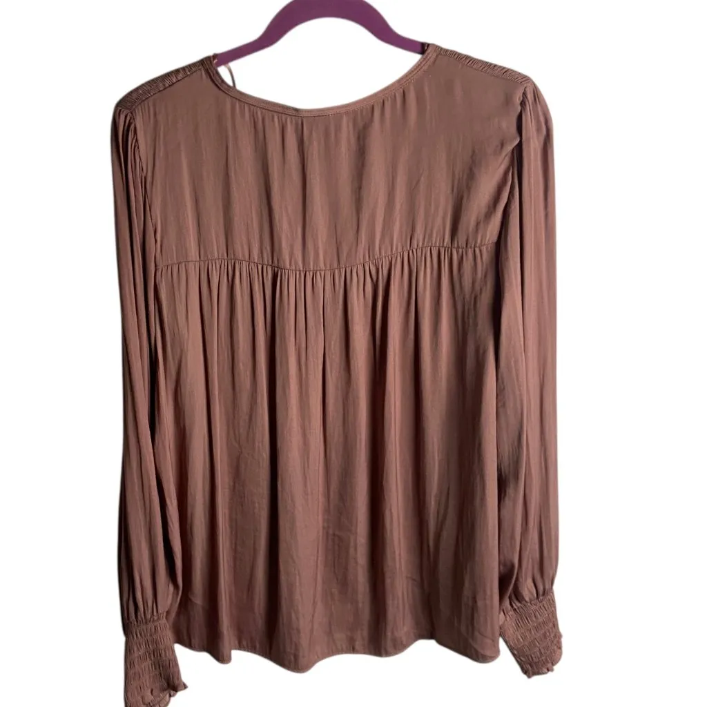 Knox Rose Size L Blouse Top Silky Dusty Pink V Neck Smocked Romantic Elegant - Image 3