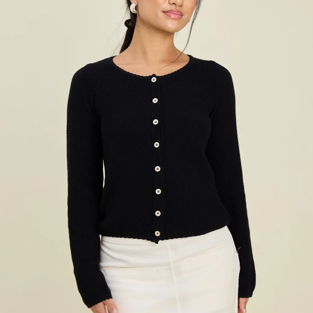 Djerf Avenue NEW Amorini Cardigan Black Cotton Knit Sweater - Image 3