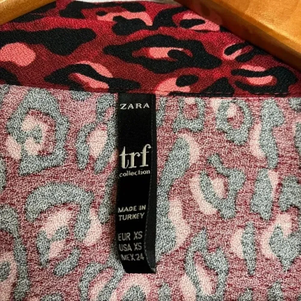 Zara TRF Collection Red Leopard Print Button Front Long Sleeve Dress - Image 5