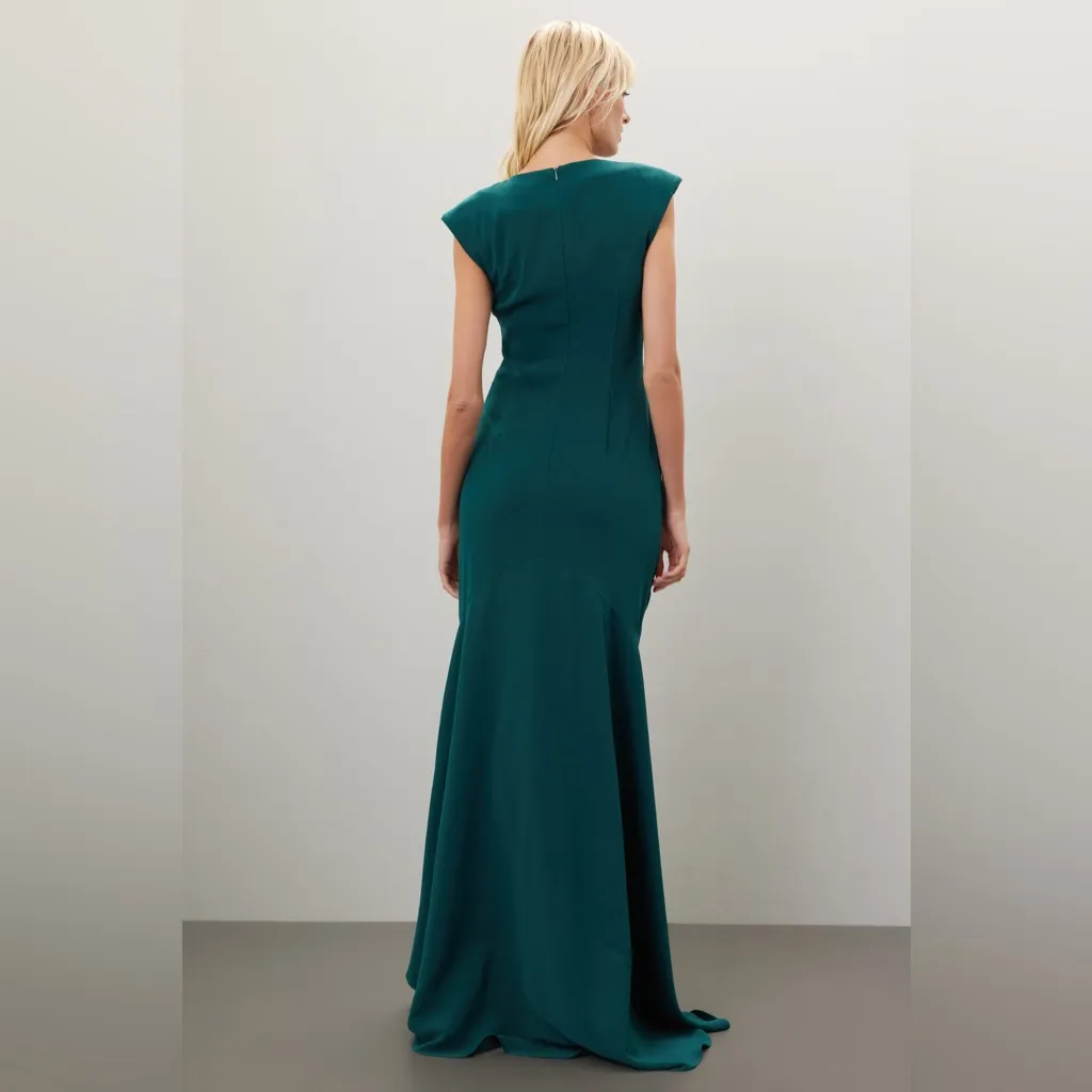 ELLIATT Marabel Hunter Dark Green Maxi‎ Gown V Neck Ruched  Dress Size XL - Image 2