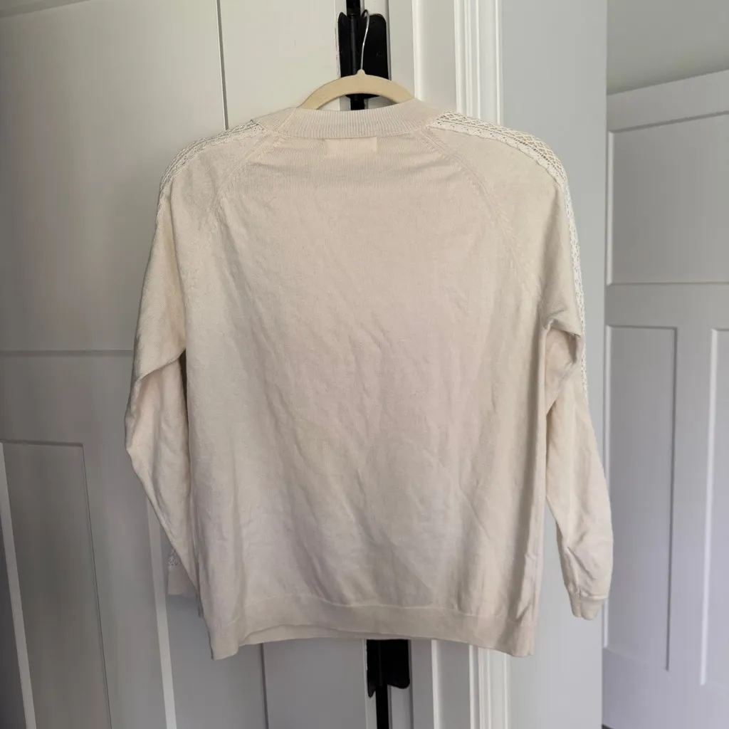 Sezane Kiera Ivory Lace Sleeve Wool Blend Crewneck Sweater Pullover - Image 5
