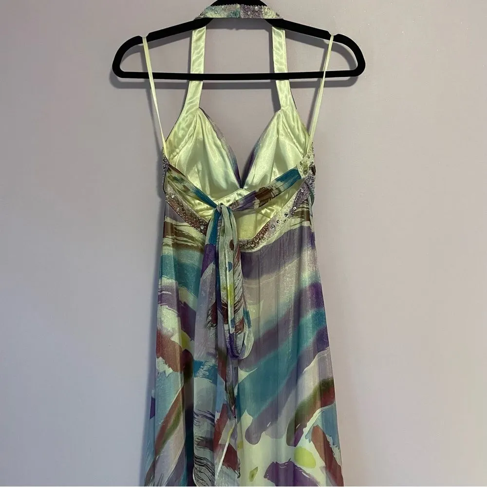 B Darlin Prom Dress Size 9 10 Halter Beaded Satin Maxi Purple Blue Chiffon - Image 8