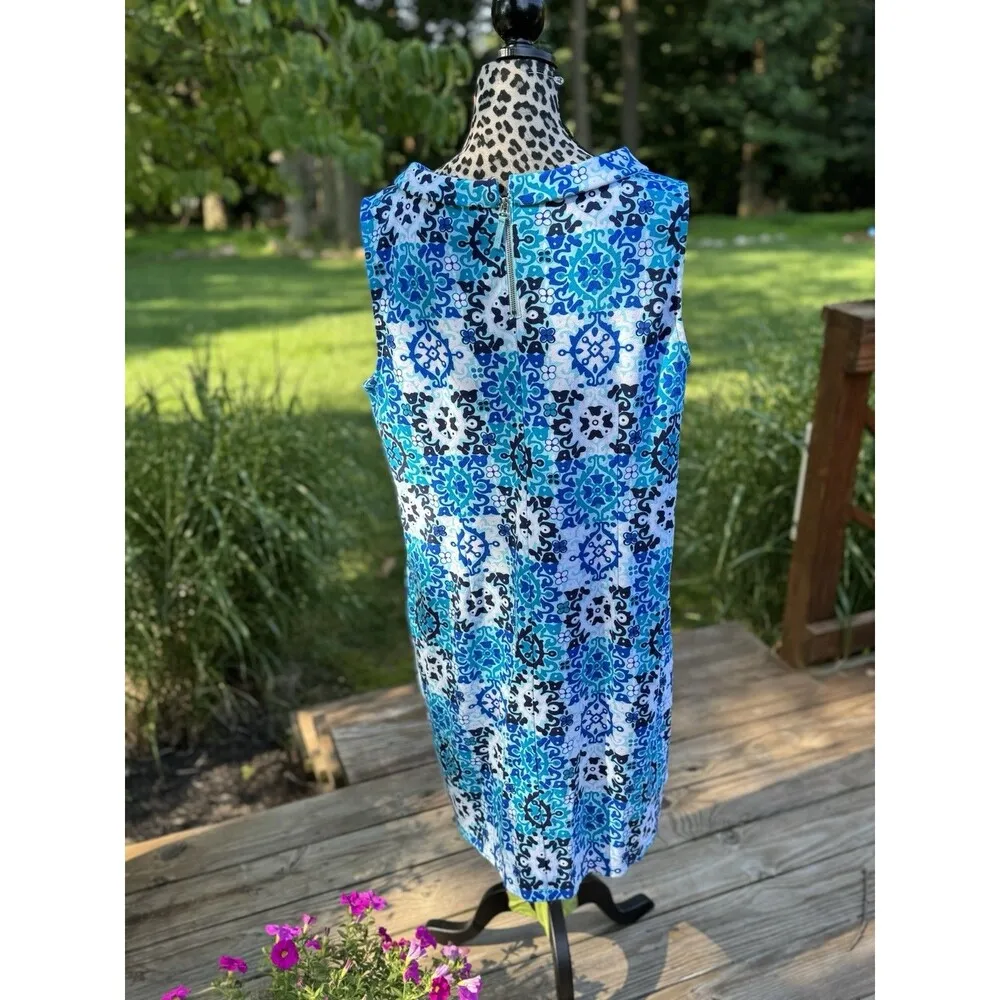 Talbots dress blue portrait picture collar classic Geometric Size XL Resort Zip - Image 2