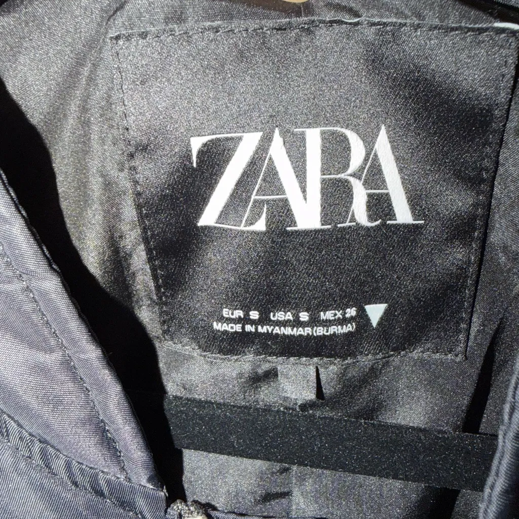 ZARA Cropped Nylon Rocker Oversized Bomber Jacket Black Sz S - Image 7