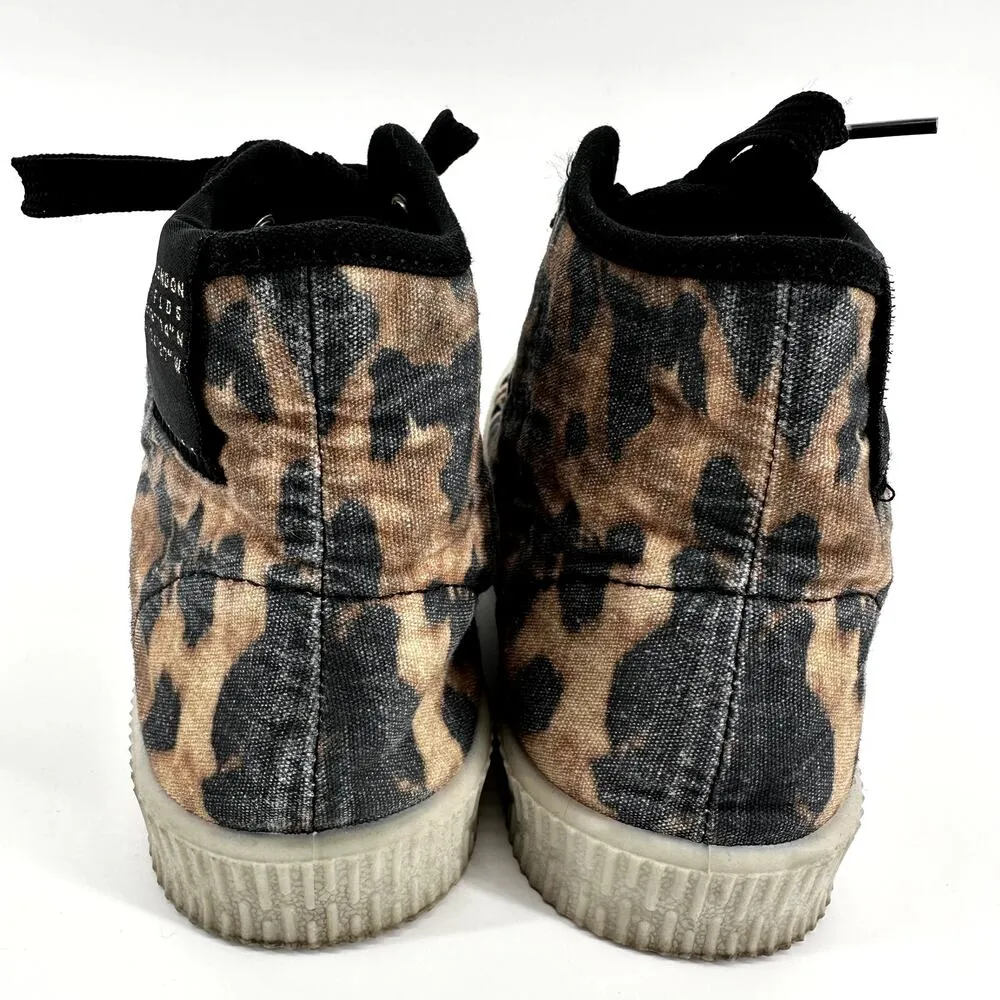 AllSaints Demmy Celia High Top Sneakers Leopard Canvas Round Toe Tan Black US 8 - Image 5