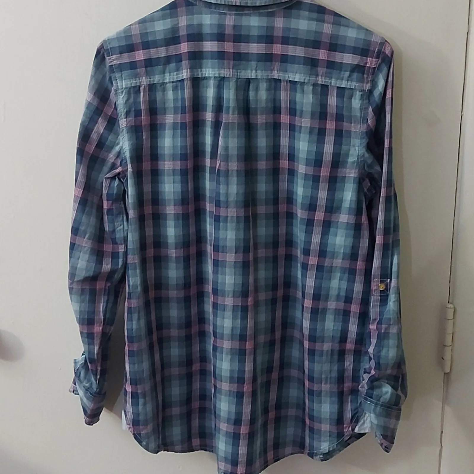 Tommy Hilfiger Plaid Ruffle Front Long Sleeve Top M Academia Classic Preppy Twee - Image 4