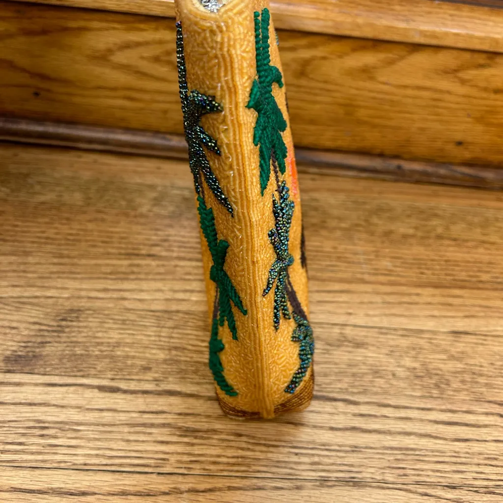 VTG 90’s CHICO’s Beaded Safari Giraffe Palm Tree Leather Shoulder Bag Tote - Image 6