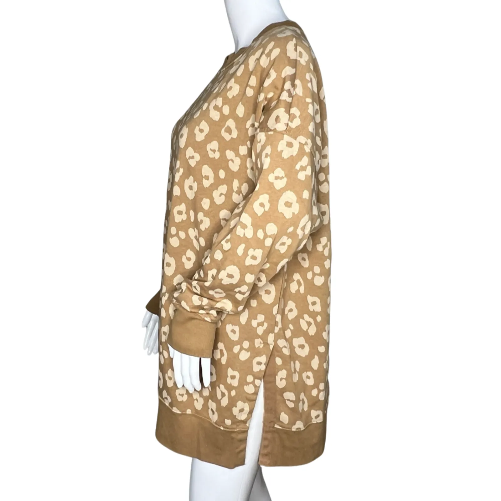 Old Navy Sweatshirt Womens Large Brown Cream Animal Print Side Slits‎ Athleisure - Image 3