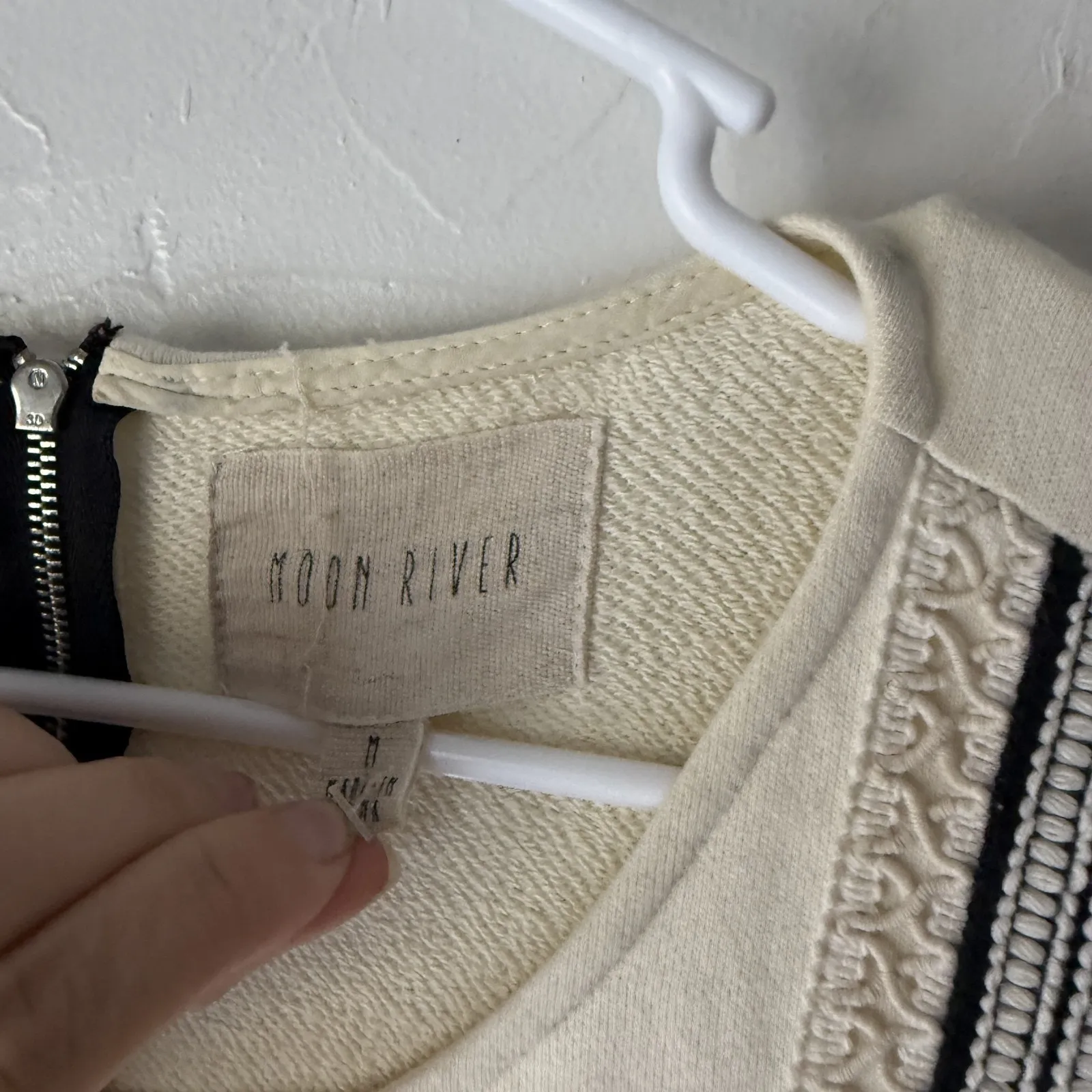 Moon‎ River Dress Womens Medium Cream Black Fringe Boho Short Sleeve Mini Dress - Image 7