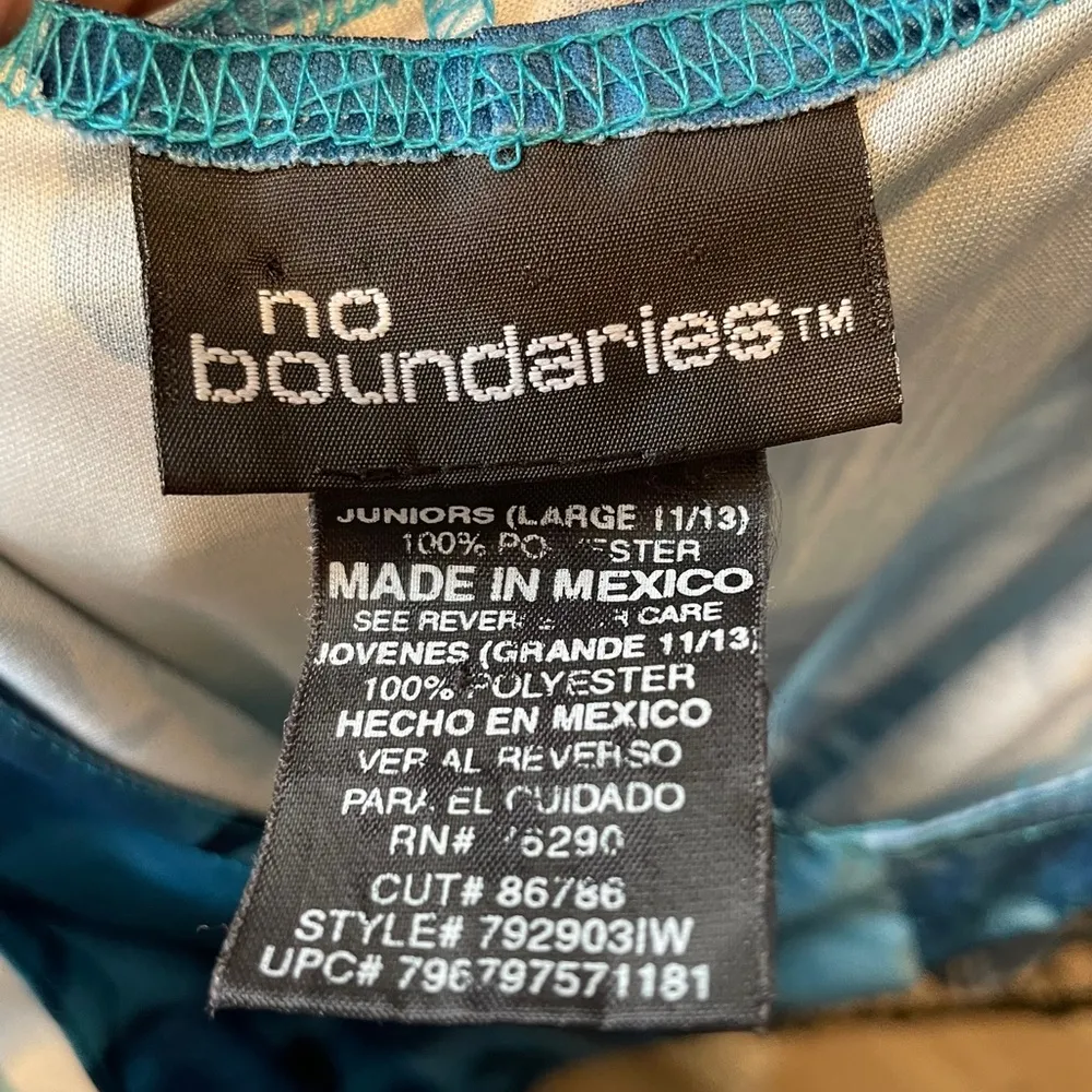 No Boundaries Vintage Y2K Ocean Blue Tropical Coastal Hawaiian Floral Maxi Dress - Image 5