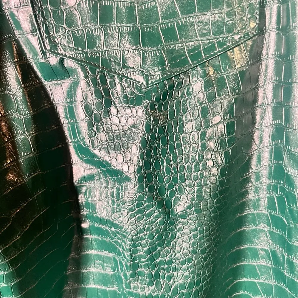 NWT Forever 21 Faux Leather Dark Green Animal Print Pants Size XL - Image 4