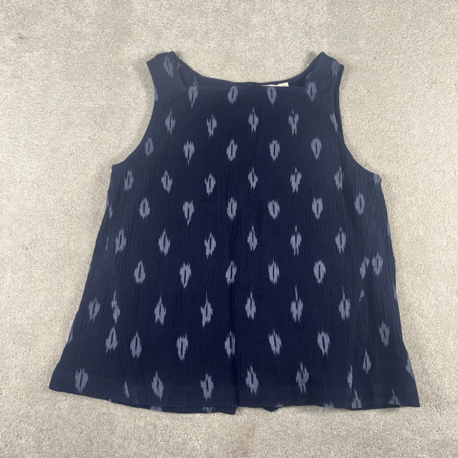 EILEEN FISHER Midnight Blue Cotton Ikat Petal Sleeveless Shell Tank Top small - Image 5
