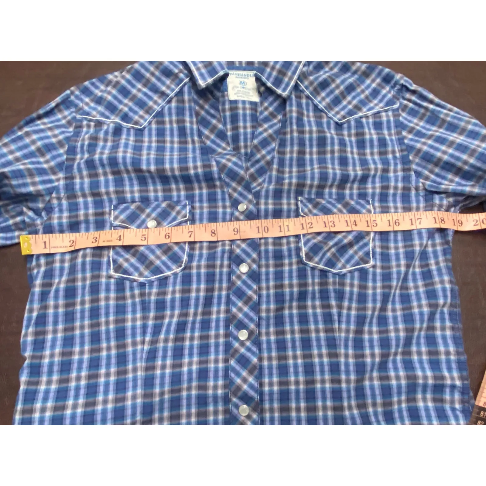 Panhandle Rough Stock Women's Blue Plaid Pearl Snap Western Shirt Medium Cowgirl - Image 5